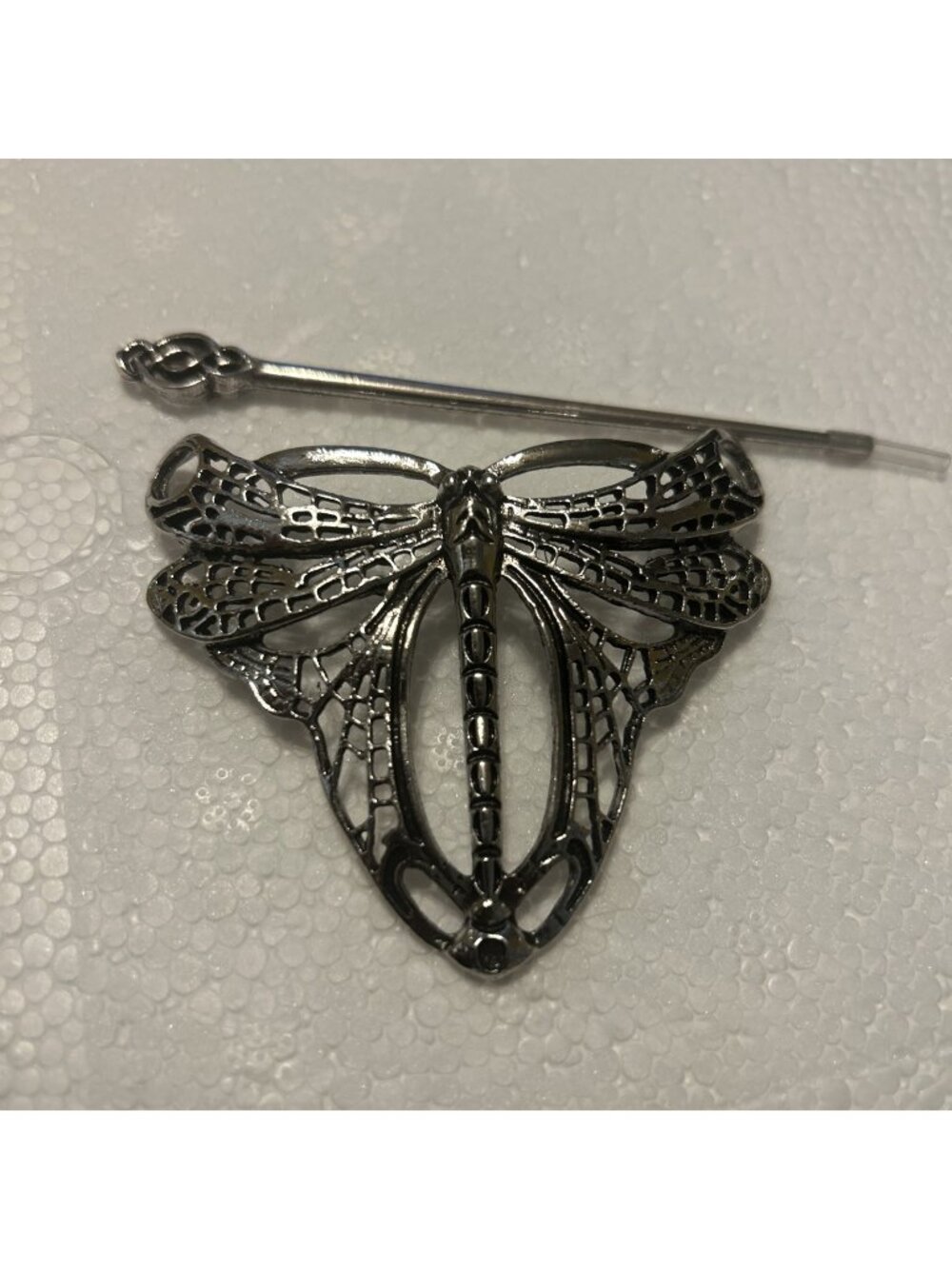 Dragon Fly Hair Pin Silver Tone Approximately 3” W/ Pin Holder